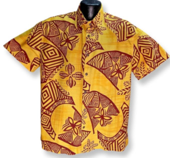 Hawaiian Tribal bark cloth aloha shirt- Made in USA